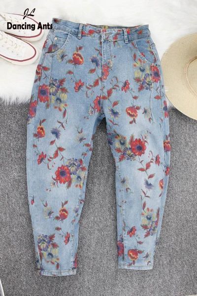 woman jeans high waist slim loose harem pants korean style vintage floral printed casual female long denim trousers 2020 summer, Blue
woman jeans high waist slim loose harem pants korean style vintage floral printed casual female long denim trousers 2020 summer, Blue