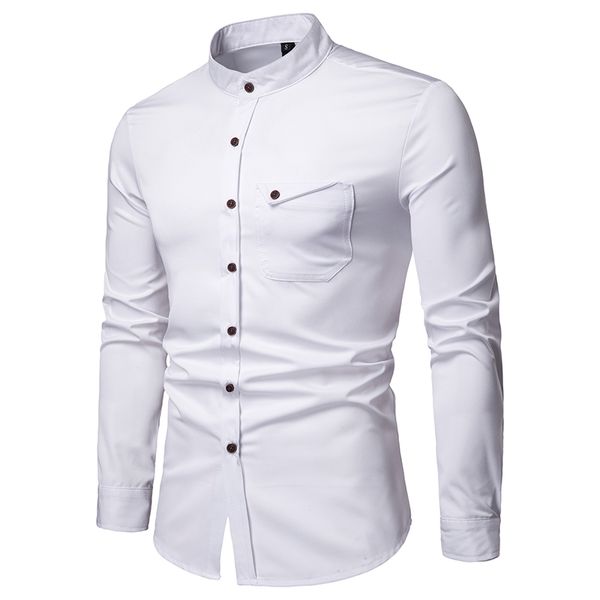 2019 summer brand men's casual shirt new stand collar men's solid color shirt long sleeve casual soft breathable business, White;black
2019 summer brand men's casual shirt new stand collar men's solid color shirt long sleeve casual soft breathable business, White;black
