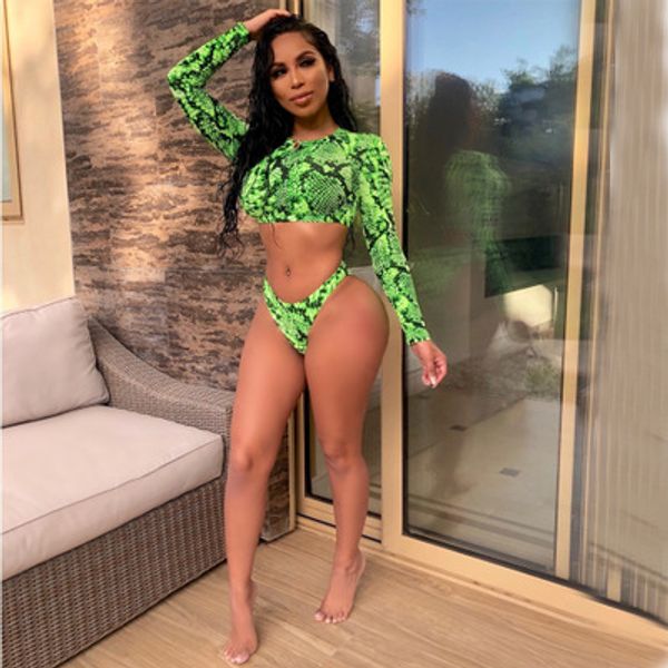 women's swim suits two piece bikinies bodycon summer snakeskin grain print o neck long sleeve crop shorts
women's swim suits two piece bikinies bodycon summer snakeskin grain print o neck long sleeve crop shorts