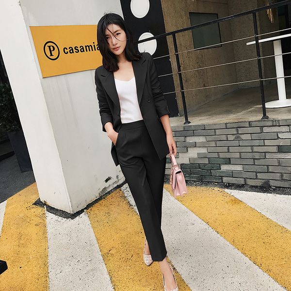 pant suits for women blazer set autumn lady business office work korean style uniform notched suits jacket elegant pants, White;black
pant suits for women blazer set autumn lady business office work korean style uniform notched suits jacket elegant pants, White;black