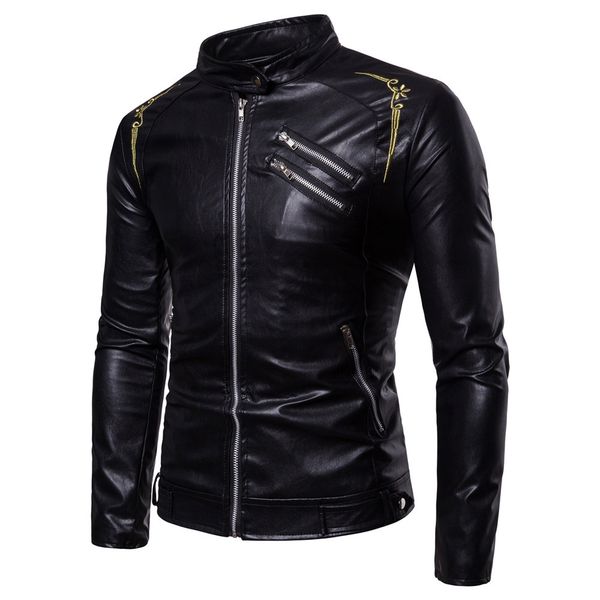 2019 autumn and winter new style ouma men's leather coat cool stand collar embroidered leather coat jacket f227, Black
2019 autumn and winter new style ouma men's leather coat cool stand collar embroidered leather coat jacket f227, Black