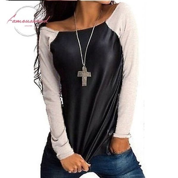new womens long sleeve scoop neck pu leather spliced t shirt casual loose pullouver, White
new womens long sleeve scoop neck pu leather spliced t shirt casual loose pullouver, White