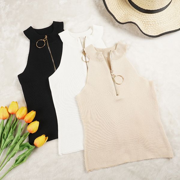 new summer autumn women zipper halter tank knitted strap camis club girls sleeveless short camisole vest s1196, White
new summer autumn women zipper halter tank knitted strap camis club girls sleeveless short camisole vest s1196, White