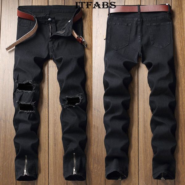 trendy mens hole black jeans long pants denim skinny ripped frayed from zipper slim fit biker work trousers, Blue
trendy mens hole black jeans long pants denim skinny ripped frayed from zipper slim fit biker work trousers, Blue