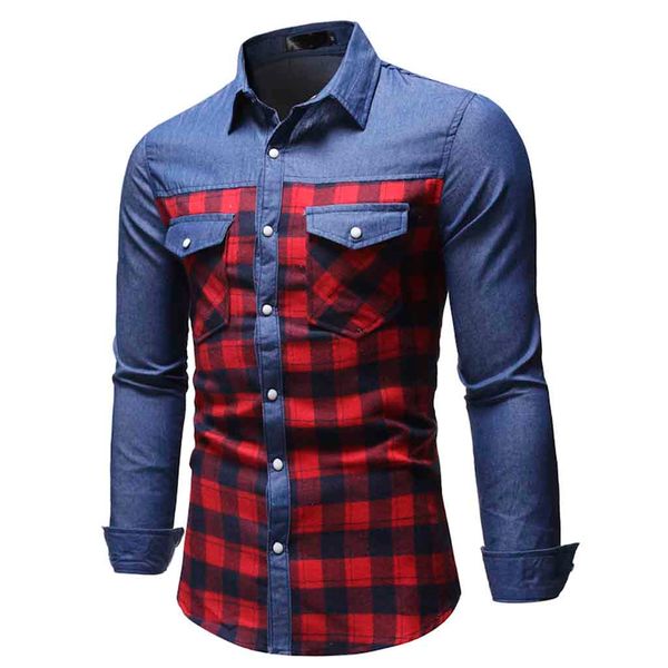 men's shirt casual plaid patchwork pocket button down denim shirt long sleeve turn-down collar breathable blouse, White;black
men's shirt casual plaid patchwork pocket button down denim shirt long sleeve turn-down collar breathable blouse, White;black