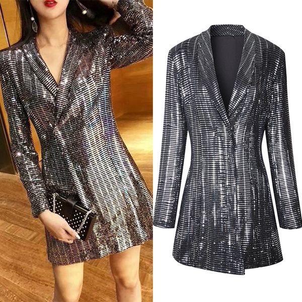 2020 autumn and winter europe and the united states women's slim sequins blazer women, White;black
2020 autumn and winter europe and the united states women's slim sequins blazer women, White;black
