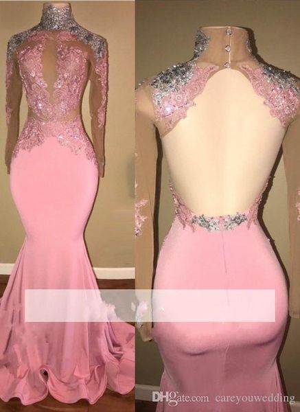 new designer pink long 2019 mermaid prom dresses high neck sequined beads lace applique long sleeve backless applique formal evening, Black
new designer pink long 2019 mermaid prom dresses high neck sequined beads lace applique long sleeve backless applique formal evening, Black