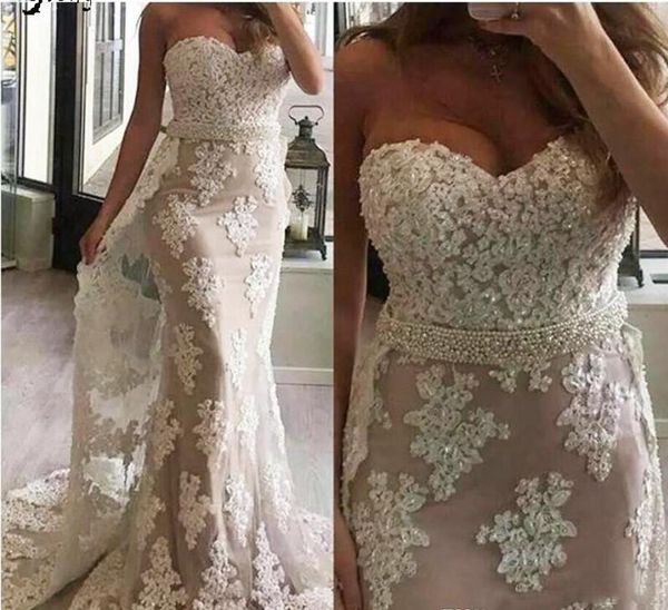 2019 lace appliques mermaid wedding dresses sweetheart beaded sashes bridal gowns sweep train ruched tulle 2019 fashion wedding gowns, White
2019 lace appliques mermaid wedding dresses sweetheart beaded sashes bridal gowns sweep train ruched tulle 2019 fashion wedding gowns, White