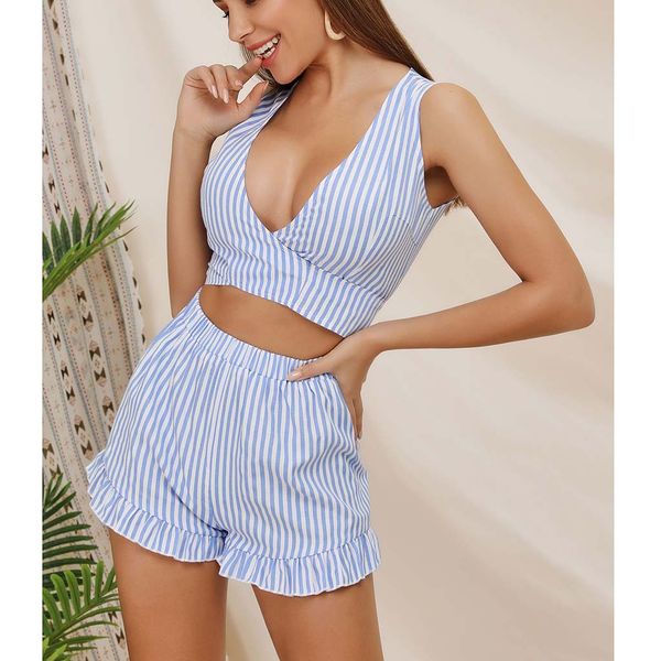 2pcs set women ladies stripe printing t-shirt deep v neck sleeveless pants 2019 summer blue sets suits, White
2pcs set women ladies stripe printing t-shirt deep v neck sleeveless pants 2019 summer blue sets suits, White
