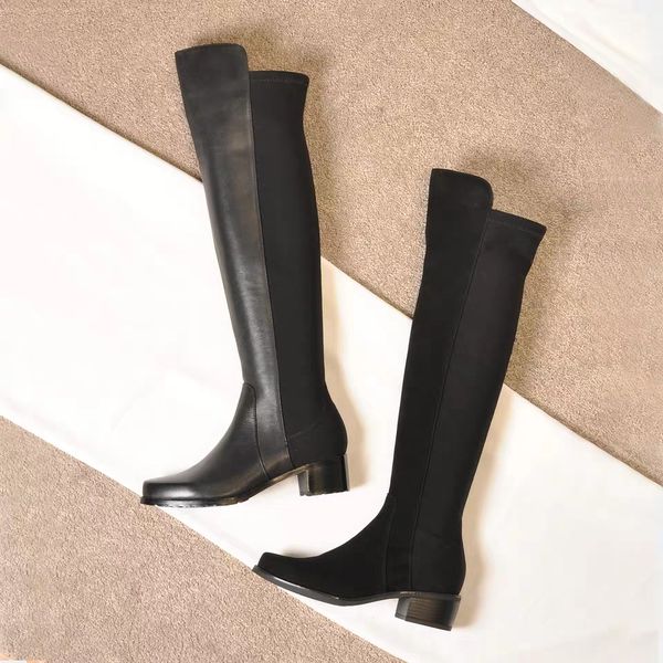 

autumn new woman over the knee boots thick with long boots leather was thin high tube stovepipe stretch, Black
