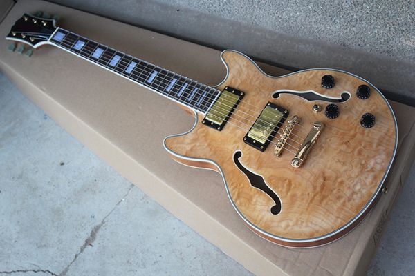 factory custom semi-hollow natural wood color electric guitar with rosewood fretboard,flame maple veneer,gold hardware,can be customized
factory custom semi-hollow natural wood color electric guitar with rosewood fretboard,flame maple veneer,gold hardware,can be customized