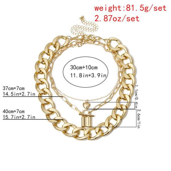5set/lot american simple heart punk necklace thick lock three layer pendant necklaces set for women gift gold neck chain sets jewelry, Silver
5set/lot american simple heart punk necklace thick lock three layer pendant necklaces set for women gift gold neck chain sets jewelry, Silver