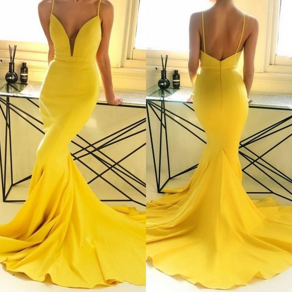 2019 romantic yellow prom dress mermaid spaghetti straps pluning v neck court train vestidos de fiesta, Black
2019 romantic yellow prom dress mermaid spaghetti straps pluning v neck court train vestidos de fiesta, Black