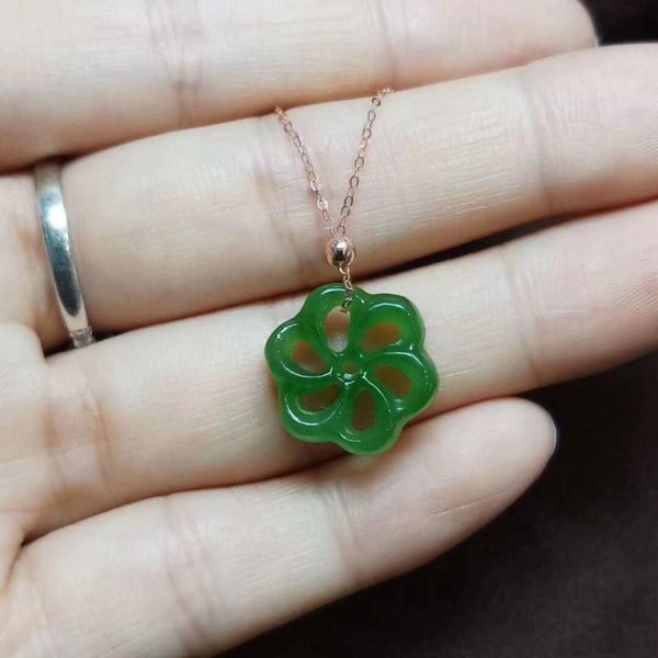zhe ru jewelry 14k gold inlaid natural hetian jasper spinach green openwork flower pendant necklace clavicle chain, Silver
zhe ru jewelry 14k gold inlaid natural hetian jasper spinach green openwork flower pendant necklace clavicle chain, Silver