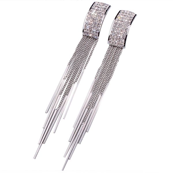 long crystal tassel dangle earrings for women wedding drop earing fashion jewelry gifts, Silver
long crystal tassel dangle earrings for women wedding drop earing fashion jewelry gifts, Silver