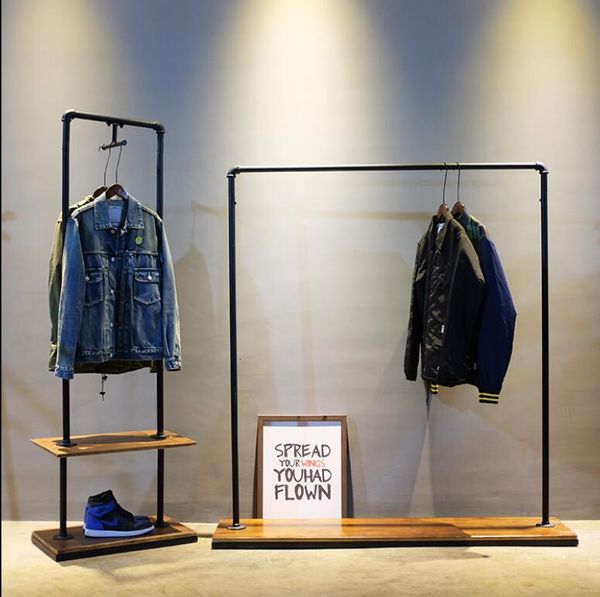 

Clothing store display rack Commercial Furniture retro hanger floor type men's and women's cloth shelf show racks industrial style