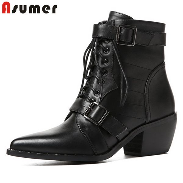 asumer 2020 new genuine leather shoes women motorcycle boots european style pointed toe buckle autumn winter ankle boots woman, Black
asumer 2020 new genuine leather shoes women motorcycle boots european style pointed toe buckle autumn winter ankle boots woman, Black