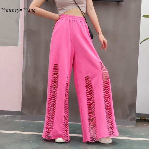 whitney wang 2019 summer fashion streetwear ripped holes wide leg pants women casual pantalon femme, Black;white
whitney wang 2019 summer fashion streetwear ripped holes wide leg pants women casual pantalon femme, Black;white