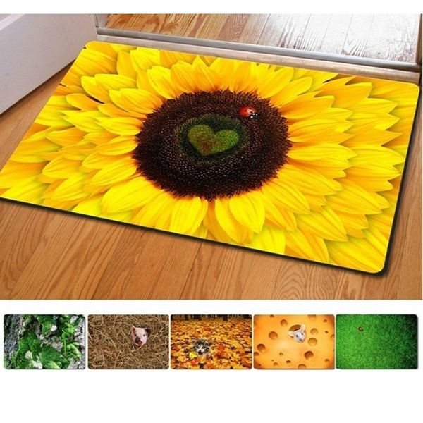 

Sholisa Anti Slip Bath Mat Bathroom Carpet Rug Floor Mat 3D Printed Sunflower Plant Grass Water Absorption Toilet Door