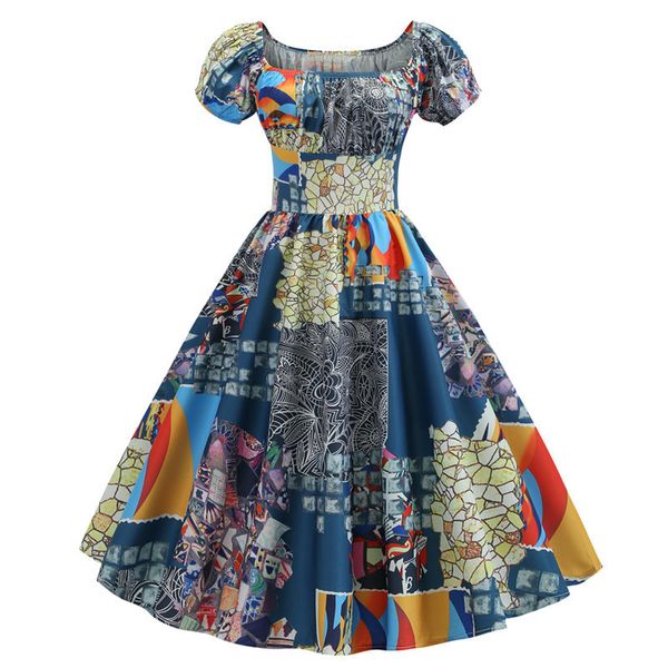 2019eaby selling summer short-sleeved square collar retro casual printed big hemline dress, Black;gray
2019eaby selling summer short-sleeved square collar retro casual printed big hemline dress, Black;gray