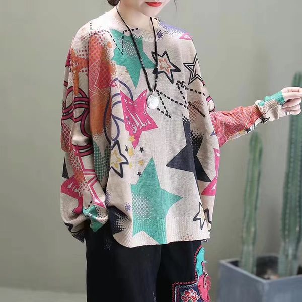 2020 spring star print long sleeve pullover o-neck mori girl sweater 21t6635, White;black
2020 spring star print long sleeve pullover o-neck mori girl sweater 21t6635, White;black