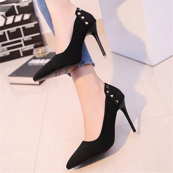 women shoes pointed toe pumps suede leisure dress shoes high heels boat wedding tenis feminino rivet 10cm, Black
women shoes pointed toe pumps suede leisure dress shoes high heels boat wedding tenis feminino rivet 10cm, Black