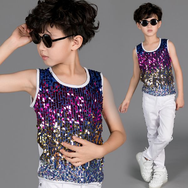 2019 jazz dance costume boys colourful sequined vest kids hip hop clothing childs modern stage performance dancewear dn2961, Black;red
2019 jazz dance costume boys colourful sequined vest kids hip hop clothing childs modern stage performance dancewear dn2961, Black;red