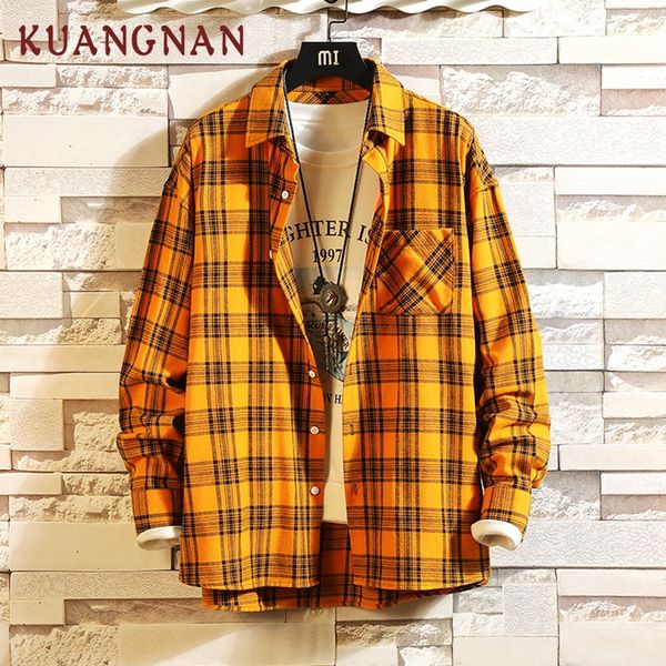 kuangnan japan style yellow plaid shirt men streetwear men shirts casual slim fit vintage shirt long sleeve xxxl 2019 spring, White;black
kuangnan japan style yellow plaid shirt men streetwear men shirts casual slim fit vintage shirt long sleeve xxxl 2019 spring, White;black