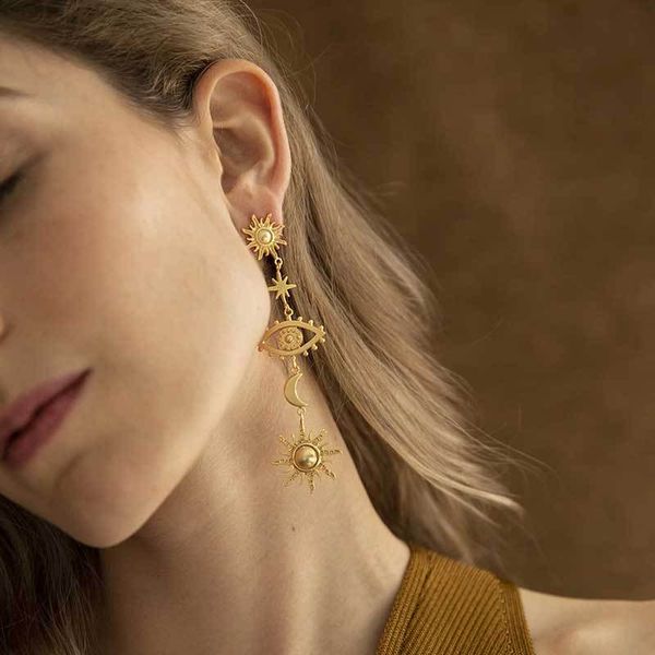 christmas gift lady's party dangle earring vintage jewelry gold color sun evil eye star charm long metal drop earrings for women, Silver
christmas gift lady's party dangle earring vintage jewelry gold color sun evil eye star charm long metal drop earrings for women, Silver