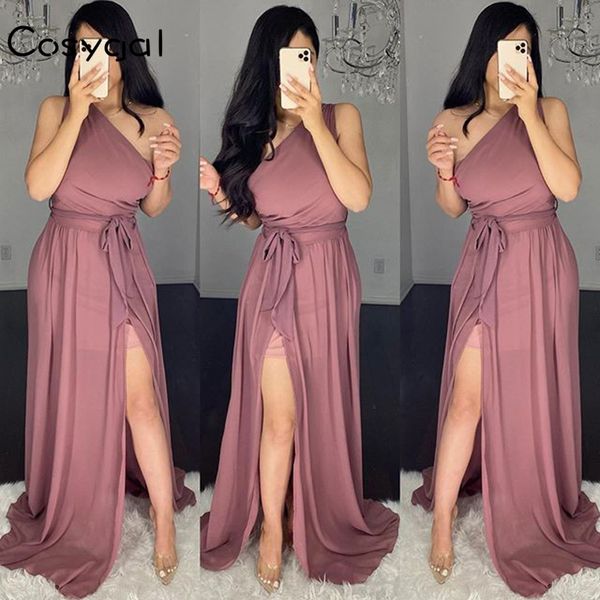 cosygal one shoulder maxi long dress high split evening party dress summer solid bandage elegant women clothes robe, Black;gray
cosygal one shoulder maxi long dress high split evening party dress summer solid bandage elegant women clothes robe, Black;gray