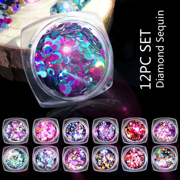 12pc set round colorful laser glitter sequins flashing uv gel paillette manicure art nail accessories mixed color blue 1/2/3mm, Silver;gold
12pc set round colorful laser glitter sequins flashing uv gel paillette manicure art nail accessories mixed color blue 1/2/3mm, Silver;gold