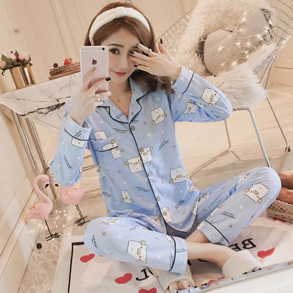 2019 cotton pajama sets autumn spring pyjamas women cardigan lapel pajamas cute pijamas female leisure loose home clothes set, Black;red
2019 cotton pajama sets autumn spring pyjamas women cardigan lapel pajamas cute pijamas female leisure loose home clothes set, Black;red