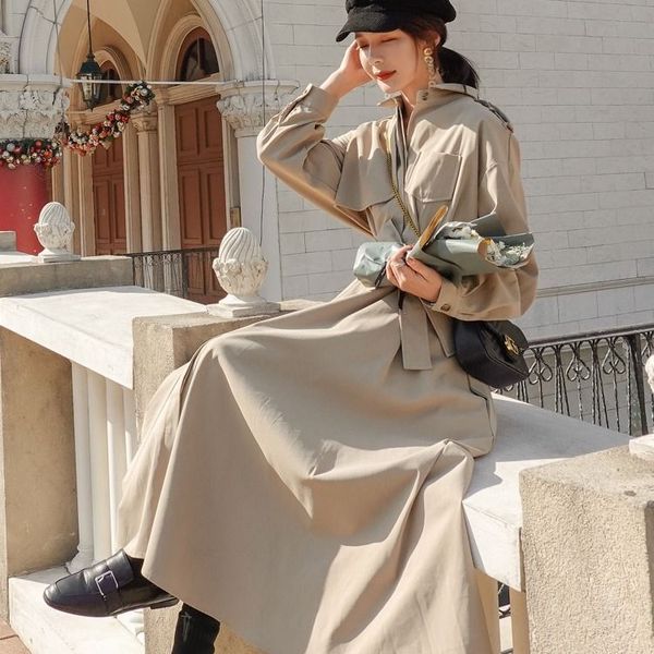 women 2020 spring autumn maxi long coats female casual loose trench coat with belt ladies elegant solid windbreaker outwear l16, Tan;black
women 2020 spring autumn maxi long coats female casual loose trench coat with belt ladies elegant solid windbreaker outwear l16, Tan;black