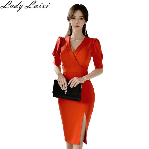 casual dresses 2021 spring summer korea female v-neck short sleeve pencil bodycon dress split office work wear vestidos, Black;gray
casual dresses 2021 spring summer korea female v-neck short sleeve pencil bodycon dress split office work wear vestidos, Black;gray