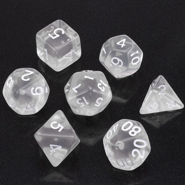7pcs/lot white polyhedral transparent dices multi-side with cloth bag for gaming dungeons and dragons rpg game, Black
7pcs/lot white polyhedral transparent dices multi-side with cloth bag for gaming dungeons and dragons rpg game, Black