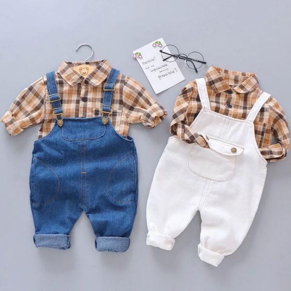 baby clothes plaid shirt + jumpsuit 2 pcs clothes for boys denim overalls boy clothing set spring summer casual suit for boys, White
baby clothes plaid shirt + jumpsuit 2 pcs clothes for boys denim overalls boy clothing set spring summer casual suit for boys, White