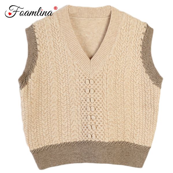 foamlina 2019 autumn women's knitted vest color block striped thick thread v collar sleeveless loose knitted vest sweater top, Black;white
foamlina 2019 autumn women's knitted vest color block striped thick thread v collar sleeveless loose knitted vest sweater top, Black;white