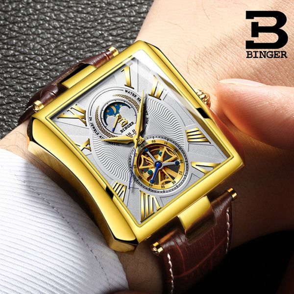 switzerland rectangle automatic mechanical watches binger gold luxury business watch men skeleton colck wrist watch, Slivery;brown
switzerland rectangle automatic mechanical watches binger gold luxury business watch men skeleton colck wrist watch, Slivery;brown