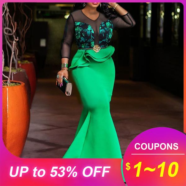 green women dress mermaid mesh ruffles high waist african long maxi dresses robe elegant party dinner trumpet vestiods, Black;gray
green women dress mermaid mesh ruffles high waist african long maxi dresses robe elegant party dinner trumpet vestiods, Black;gray