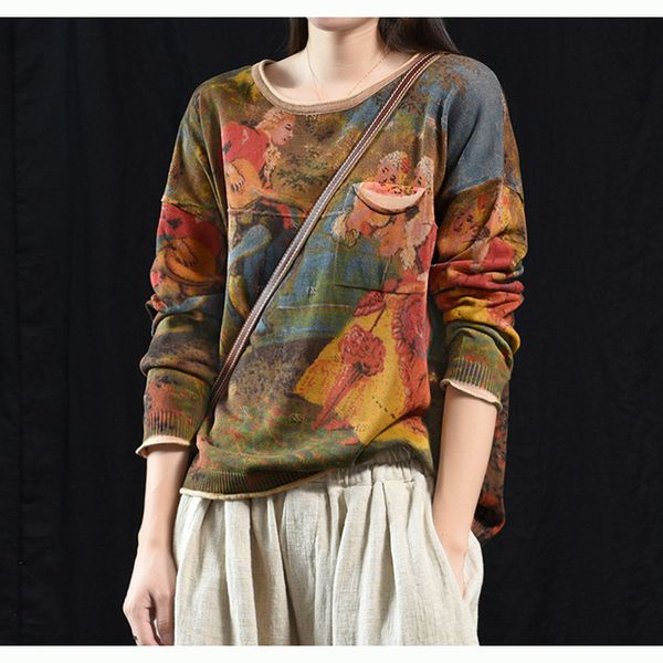 women sweater pullover knit outwear for spring autumn big loose oversized retro vintage print casual az15203517, White;black
women sweater pullover knit outwear for spring autumn big loose oversized retro vintage print casual az15203517, White;black