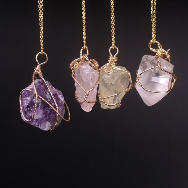 new classic handmade twining irregular natural stone pendant purple crystal pink quartz crystal necklace for women, Silver
new classic handmade twining irregular natural stone pendant purple crystal pink quartz crystal necklace for women, Silver