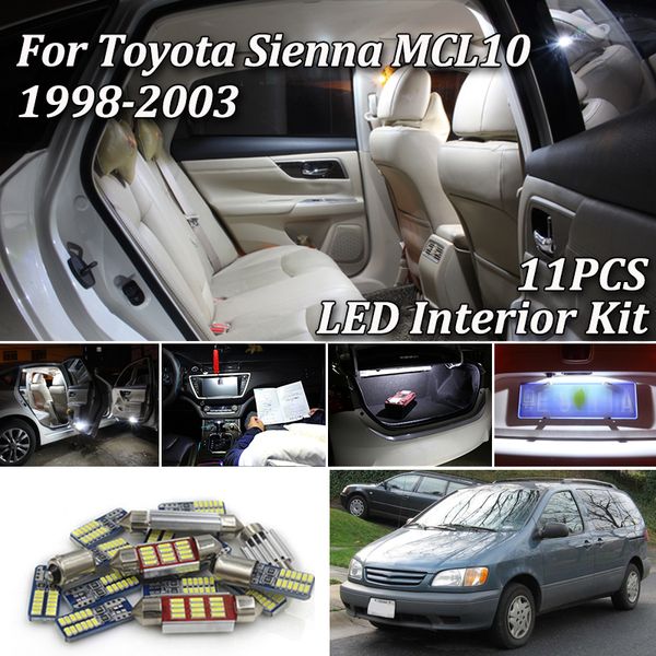 11x white led lights interior package kit for sienna l1 mcl10 1998-2003 led interior dome map door trunk lights
11x white led lights interior package kit for sienna l1 mcl10 1998-2003 led interior dome map door trunk lights