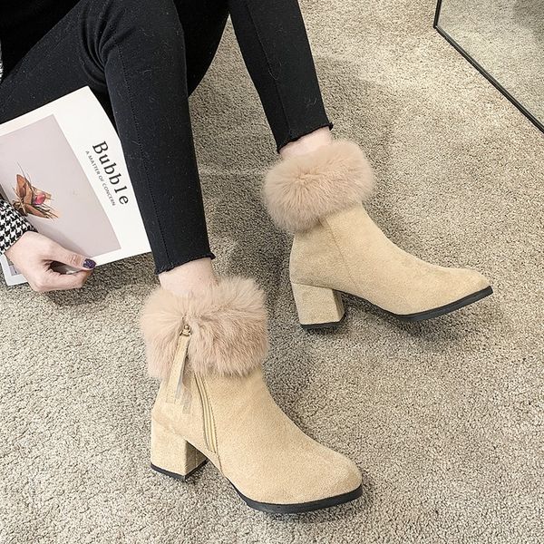 plush fashion winter high-heeled women's boots 2019 popular flock side zipper round toe women's short boots, Black
plush fashion winter high-heeled women's boots 2019 popular flock side zipper round toe women's short boots, Black