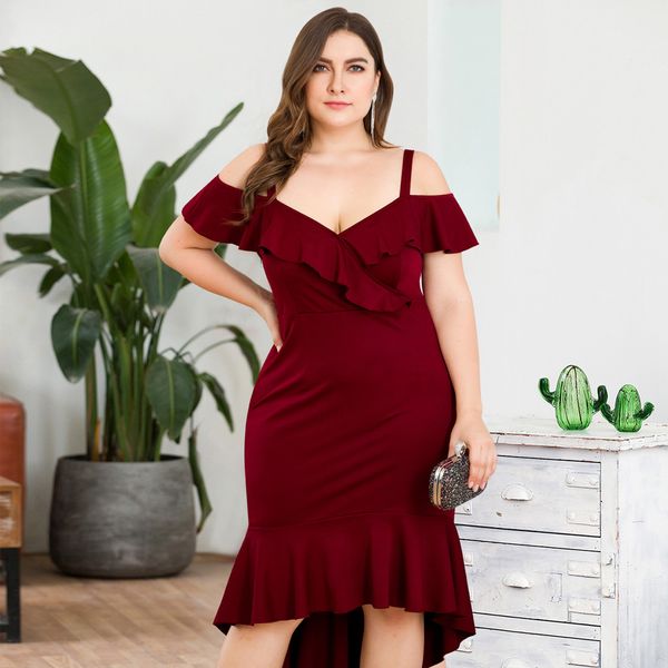 2019 ruffle solid plus sixe xl-l4 dress women strap fishtail sheath party dress mid calf v neck vestido de fiesta de noche, Black;gray
2019 ruffle solid plus sixe xl-l4 dress women strap fishtail sheath party dress mid calf v neck vestido de fiesta de noche, Black;gray
