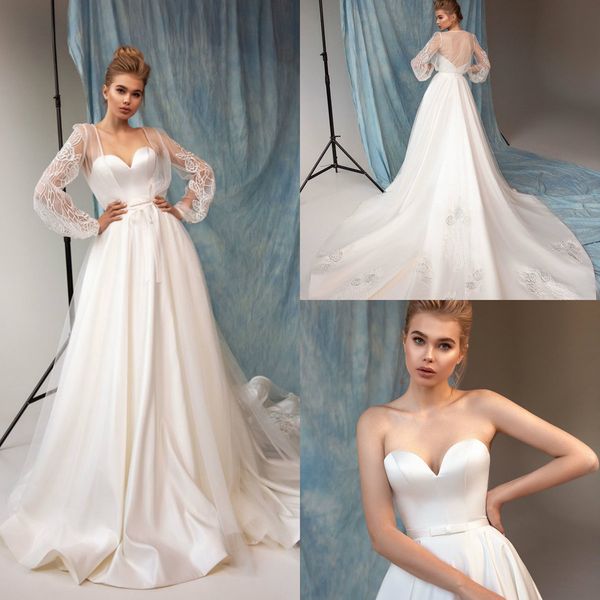 eva lendel wedding dresses with overskirts sweetheart lace appliques satin bridal gowns custom made sweep train a-line wedding dress, White
eva lendel wedding dresses with overskirts sweetheart lace appliques satin bridal gowns custom made sweep train a-line wedding dress, White