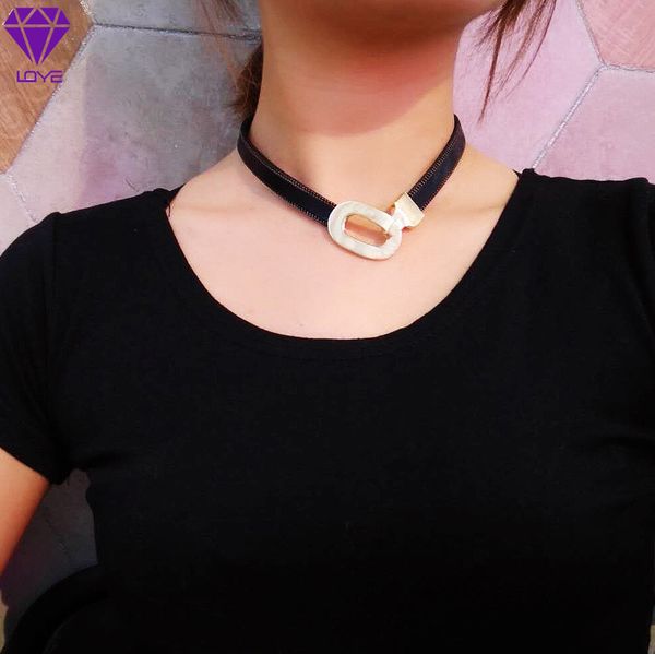 hip hop simple leather necklace personality trend metal buckle collar chain accessories, Silver
hip hop simple leather necklace personality trend metal buckle collar chain accessories, Silver