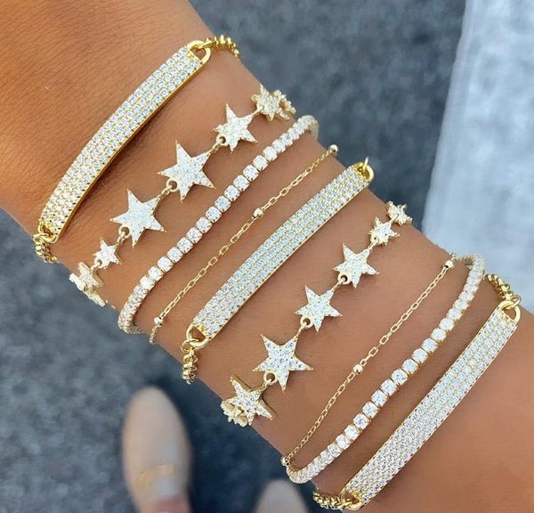 2019 christmas gift new jewelry sparking bling cz star starburst charm hand link chain bracelet fashion women girls kids, Golden;silver
2019 christmas gift new jewelry sparking bling cz star starburst charm hand link chain bracelet fashion women girls kids, Golden;silver