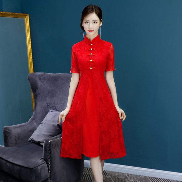 new red traditional chinese women simple dress vintage lady floral vietnam aodai qipao summer lace short cheongsam
new red traditional chinese women simple dress vintage lady floral vietnam aodai qipao summer lace short cheongsam