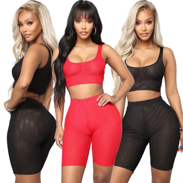 2pcs women mesh sleeveless crop + shorts jumpsuit summer set ladies casual tracksuit 2019, White
2pcs women mesh sleeveless crop + shorts jumpsuit summer set ladies casual tracksuit 2019, White