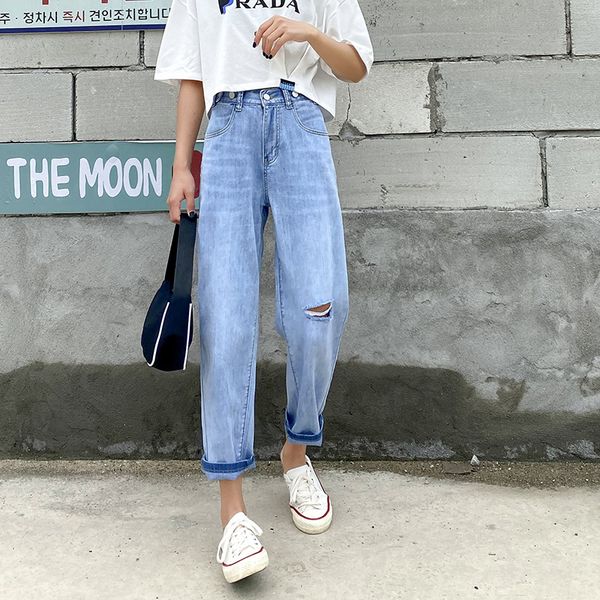 2020 new summer women's jeans boyfriends mom loose ankle length pants denim pants fashion streetwear vintage high waist trousers, Blue
2020 new summer women's jeans boyfriends mom loose ankle length pants denim pants fashion streetwear vintage high waist trousers, Blue